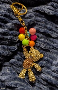 Rhinestone Teddy Bear Bag Charm Keychain Pink Crystal